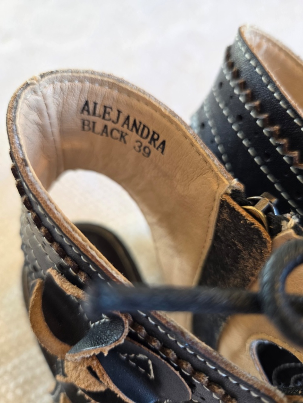 L'Artiste open toe booties black leather Alejandra, Spring Step laces heel boho - Picture 5 of 12